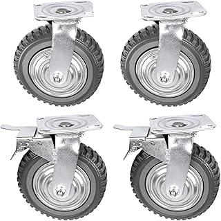 ybaymy 200mm Castors Wheels 4 Pack Solid Rubber Industrial Castors, 2 Locking Swivel Casters + 2 Fixed Caster Wheels with Brake 360 Degree Trolley on Wheels up to 1000kg for Furniture and Workbench