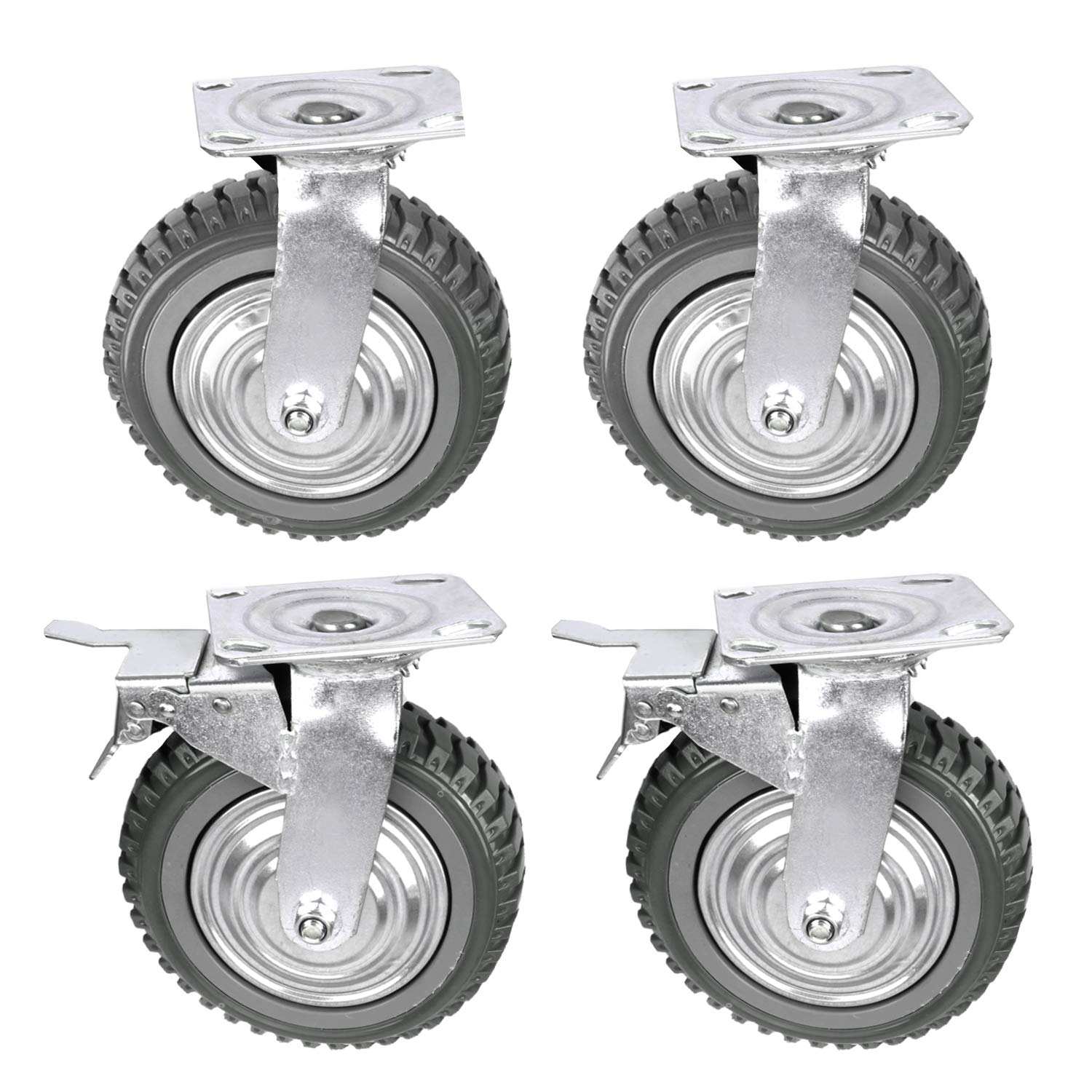 ybaymy 200mm Castors Wheels 4 Pack Solid Rubber Industrial Castors, 2 Locking Swivel Casters + 2 Fixed Caster Wheels with Brake 360 Degree Trolley on Wheels up to 1000kg for Furniture and Workbench-0