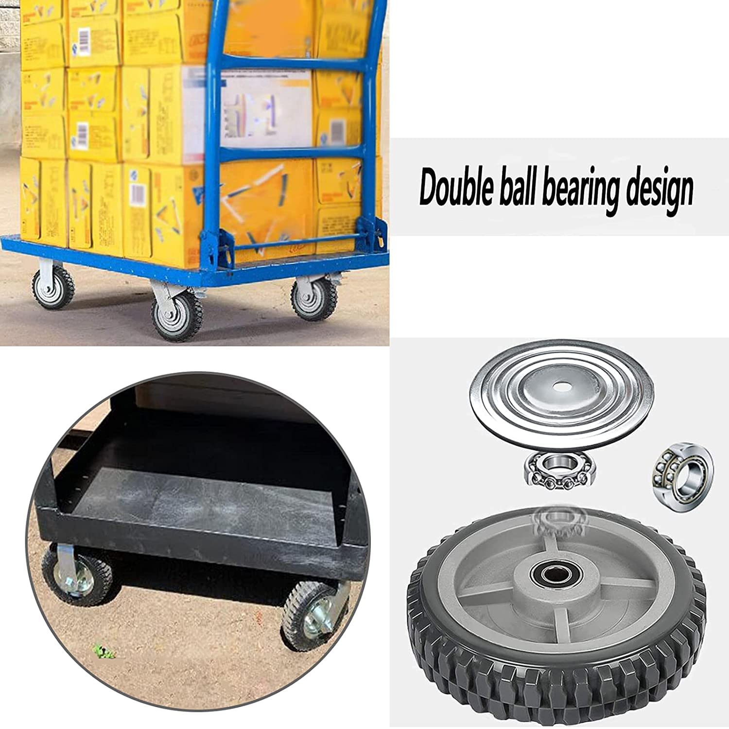 ybaymy 200mm Castors Wheels 4 Pack Solid Rubber Industrial Castors, 2 Locking Swivel Casters + 2 Fixed Caster Wheels with Brake 360 Degree Trolley on Wheels up to 1000kg for Furniture and Workbench-5