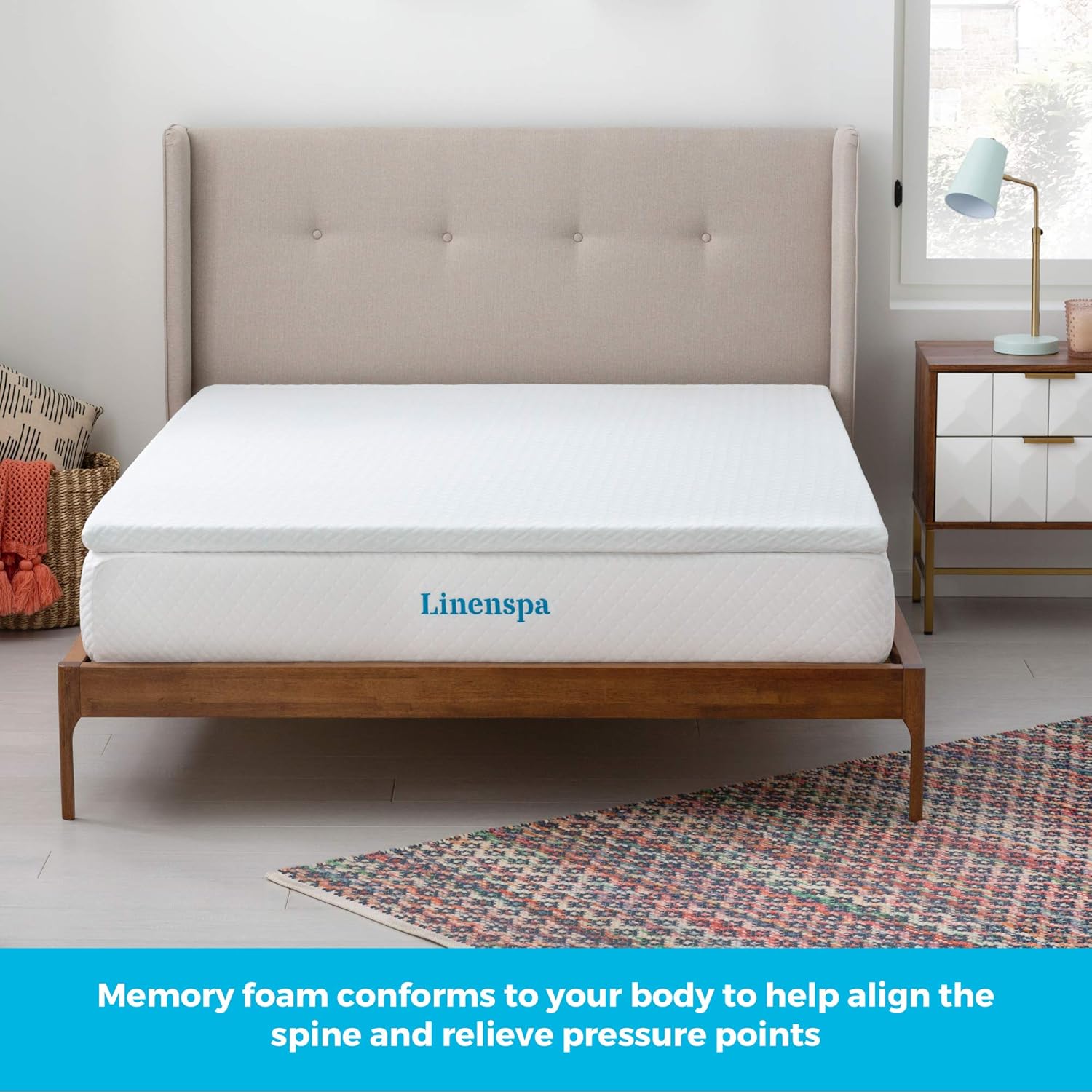 Linenspa 5 cm Gel Infused Memory Foam Mattress Topper with Zippered Cover – Mattress Topper European King (160 x 200 cm), White-1