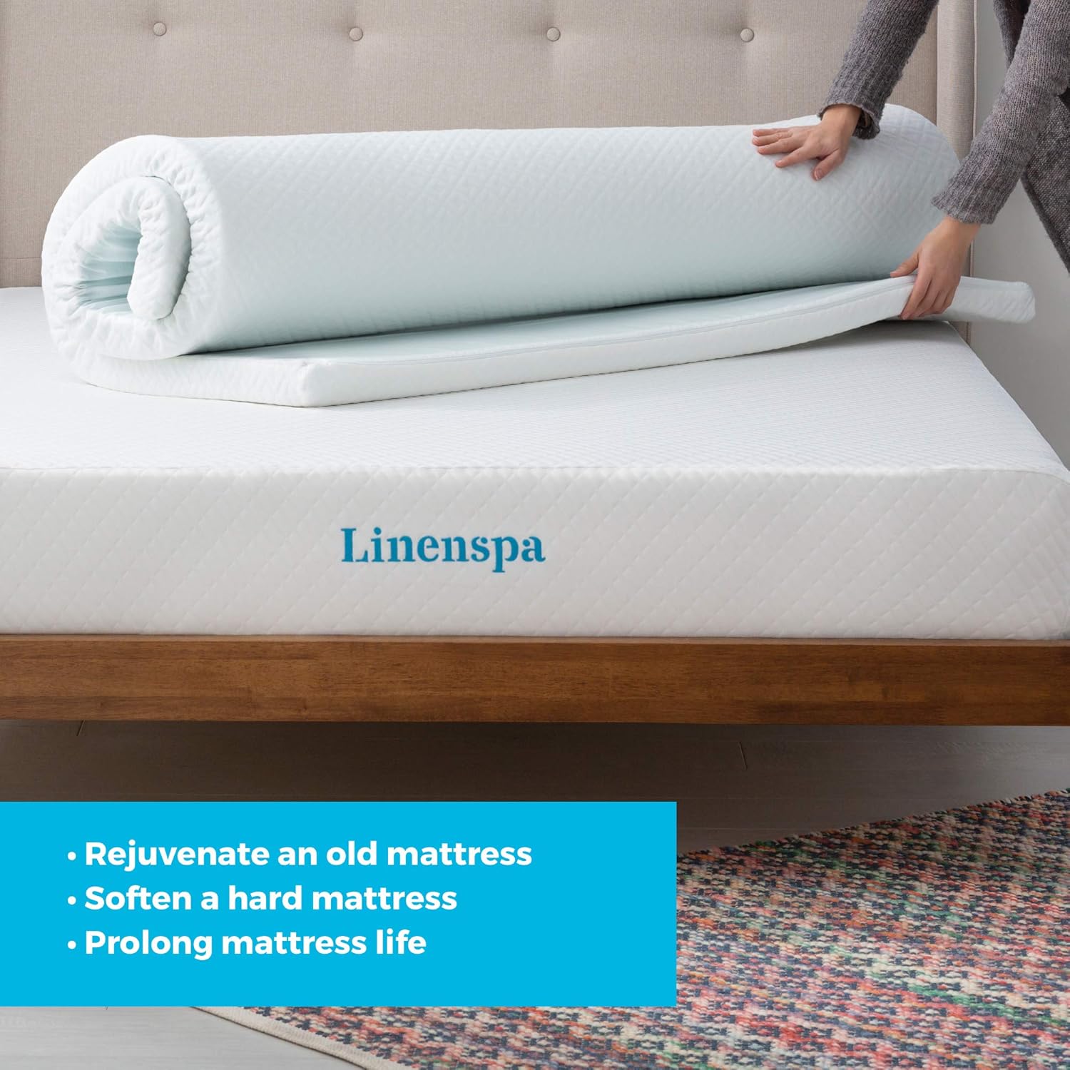 Linenspa 5 cm Gel Infused Memory Foam Mattress Topper with Zippered Cover – Mattress Topper European King (160 x 200 cm), White-3