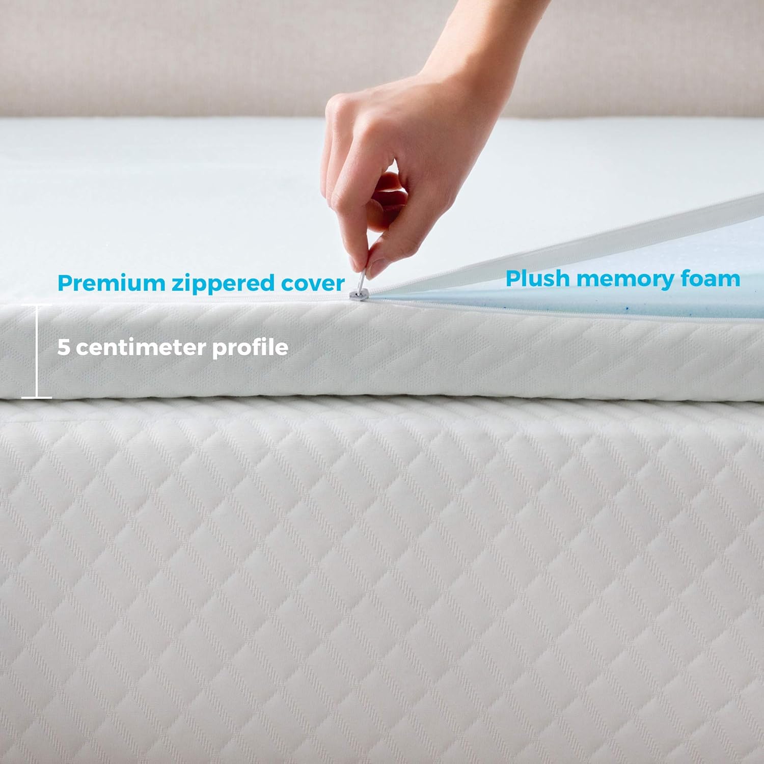 Linenspa 5 cm Gel Infused Memory Foam Mattress Topper with Zippered Cover – Mattress Topper European King (160 x 200 cm), White-4