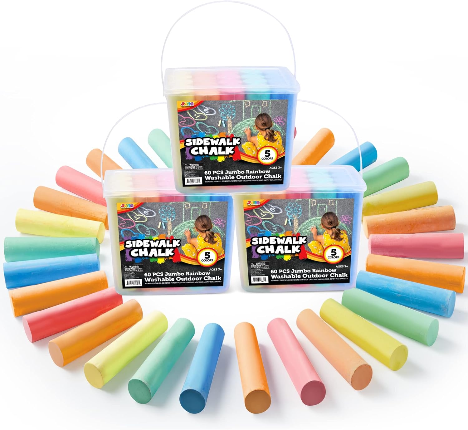 JOYIN 60 Pcs Giant Washable Chalk for Children, Non-Toxic Street Sidewalk Chalks Set for Blackboard Outdoor Playground, Pavement Chalks Kids Painting on Chalkboard-0