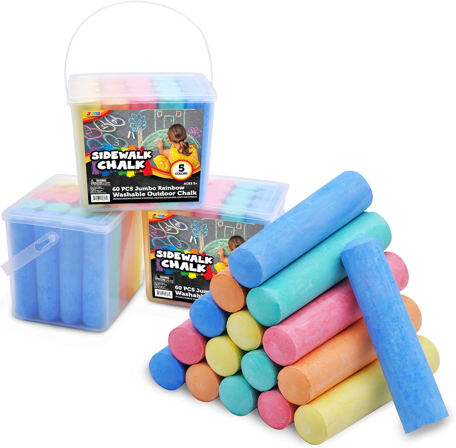 JOYIN 60 Pcs Giant Washable Chalk for Children, Non-Toxic Street Sidewalk Chalks Set for Blackboard Outdoor Playground, Pavement Chalks Kids Painting on Chalkboard-1