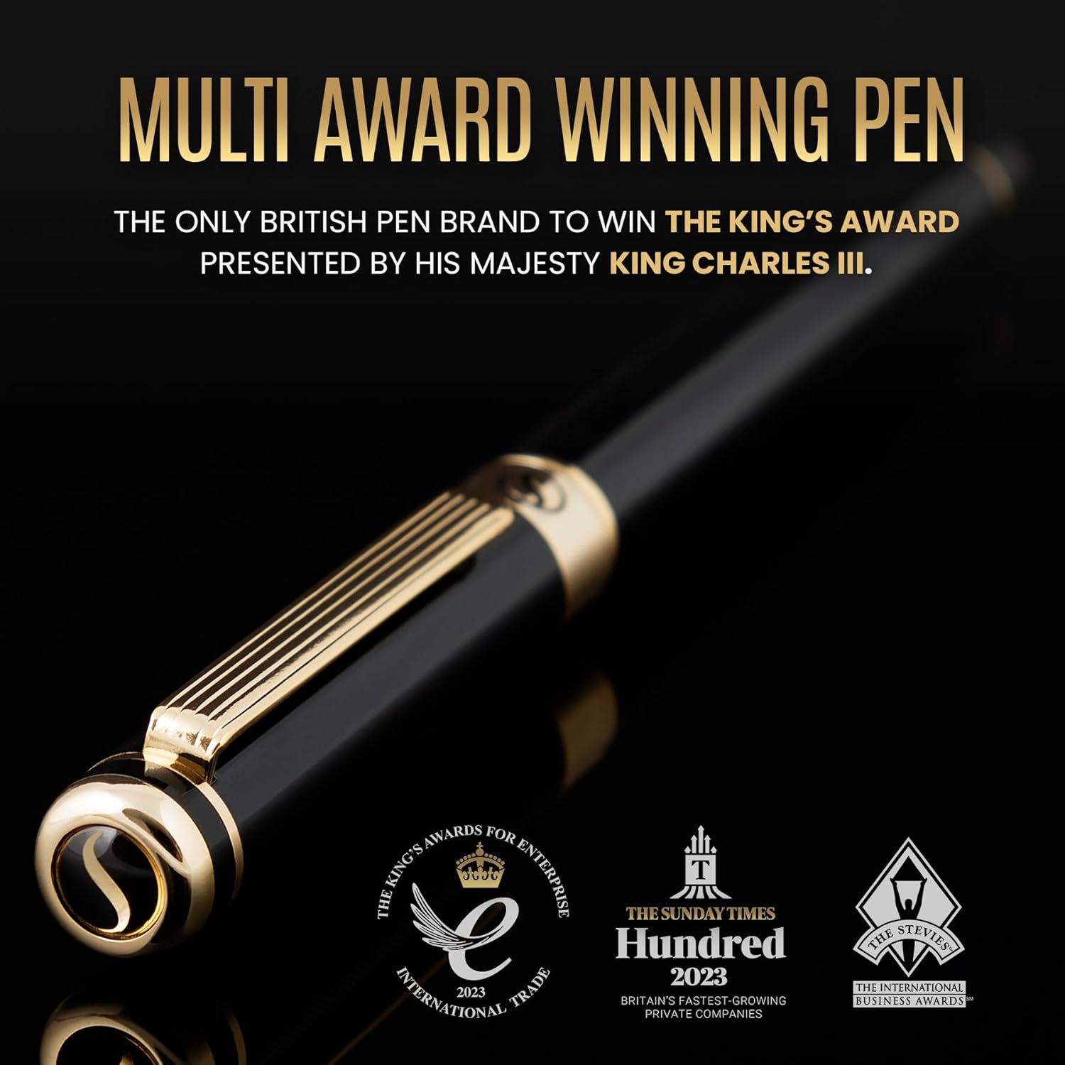 Scriveiner Black Lacquer Fountain Pen - Stunning Luxury Pen with 24K Gold Finish, Schmidt 18K Gilded Nib (Medium), Best Pen Gift Set for Men & Women, Professional, Executive, Office, Nice Pens-1