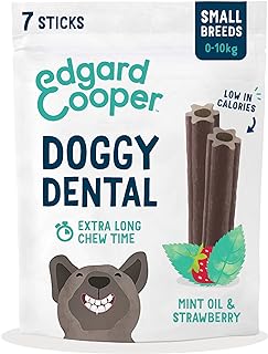 Edgard & Cooper Natural Small Dog Dental Stick Treats 7 Chew Sticks Dental Hygiene Mint & Strawberry, One per Day, Low Calorie, Long Chewing Effectiveness, Fresh Breath