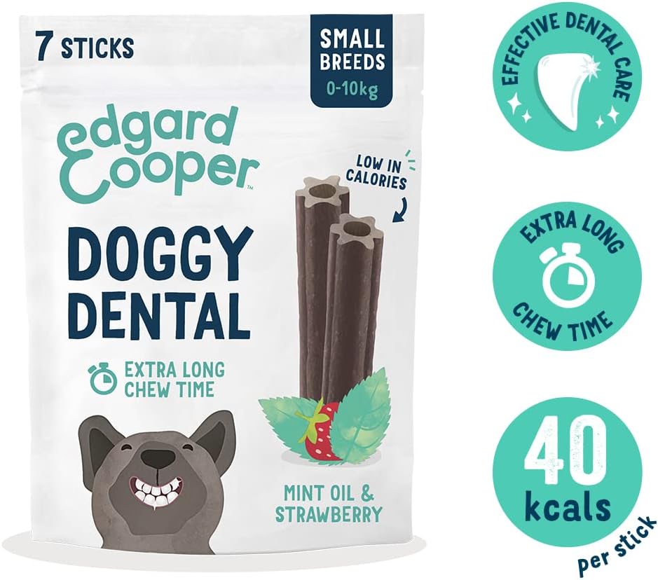 Edgard & Cooper Natural Small Dog Dental Stick Treats 7 Chew Sticks Dental Hygiene Mint & Strawberry, One per Day, Low Calorie, Long Chewing Effectiveness, Fresh Breath-1