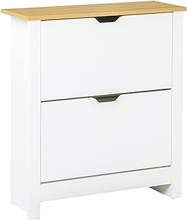 HOMCOM Narrow Shoe Cabinet, Space Saving Shoe Storage Cabinet with 2 Flip Drawers and Adjustable Shelves for 12 Pairs of Shoes for Hallways and Living Room, White