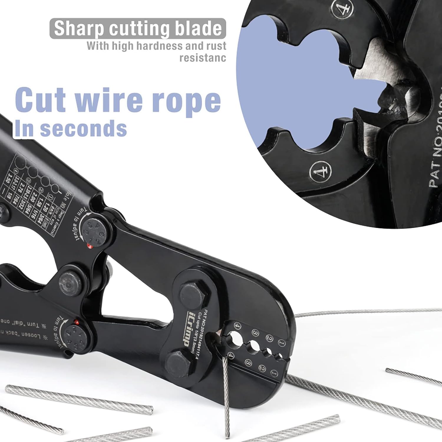 iCrimp Hand Swage Wire Rope Crimping Tools for Aluminum Duplex Hourglass Sleeves, Aluminum Stop Buttons, Copper Duplex Sleeves with Built-in Cable Cutter Works from 1.2mm to 3.5mm-4