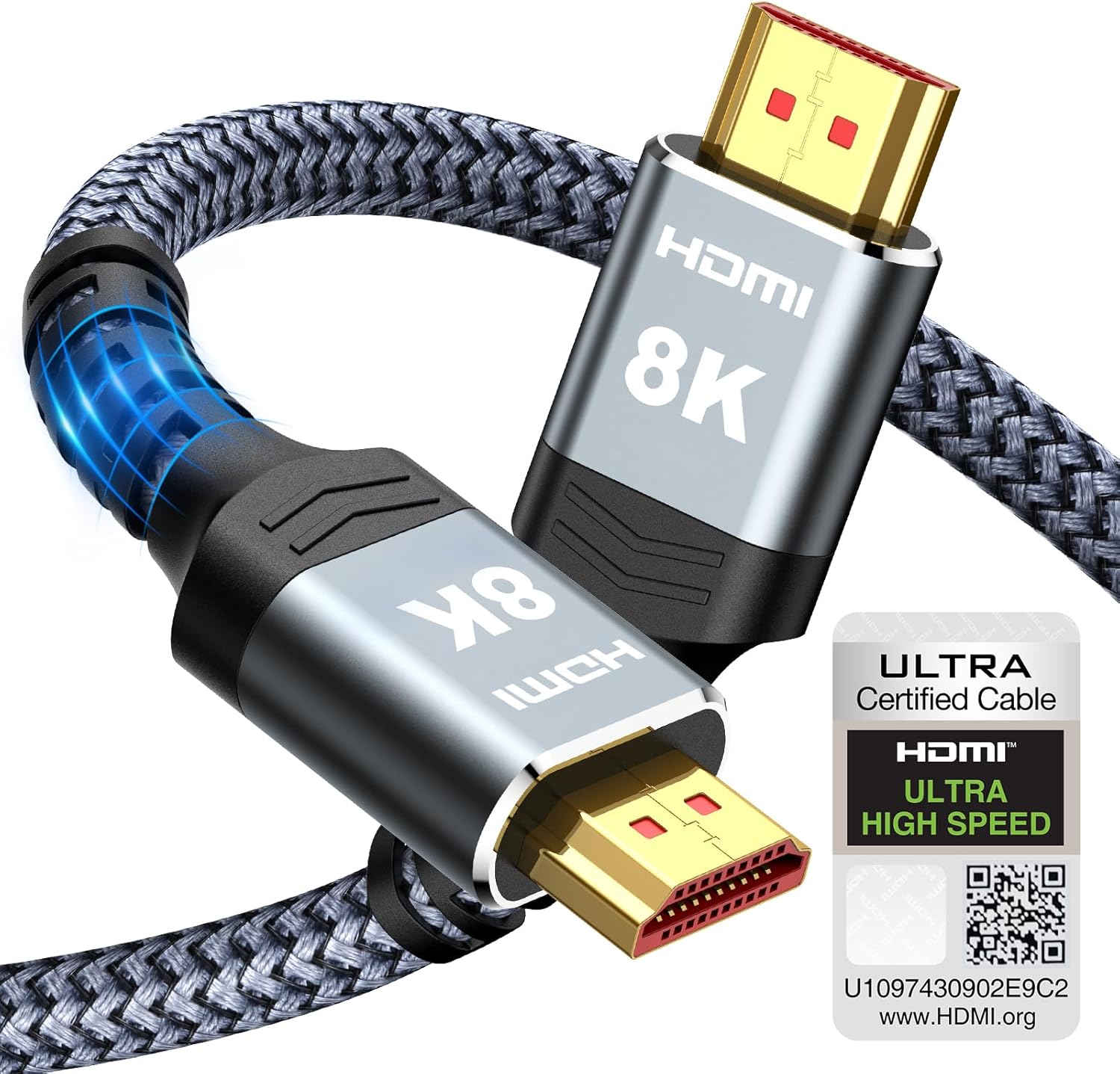 10K 8K HDMI Cable 2M Certified, Snowkids HDMI 2.1 Cable Ultra HD 8K@60Hz 4K@120Hz eARC HDR10 HDCP 2.2/2.3 Dolby 3D, Compatible with PS5/4 HDTV X-box-0