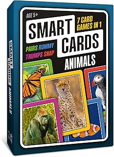 100 PICS SMART CARDS Animals, Gift, Stocking Filler, Travel Card Game, 7 games in 1, Pairs, Snap, Trumps, Rummy, Memory Quiz, Trivia, Age 5+, 1-8 Players