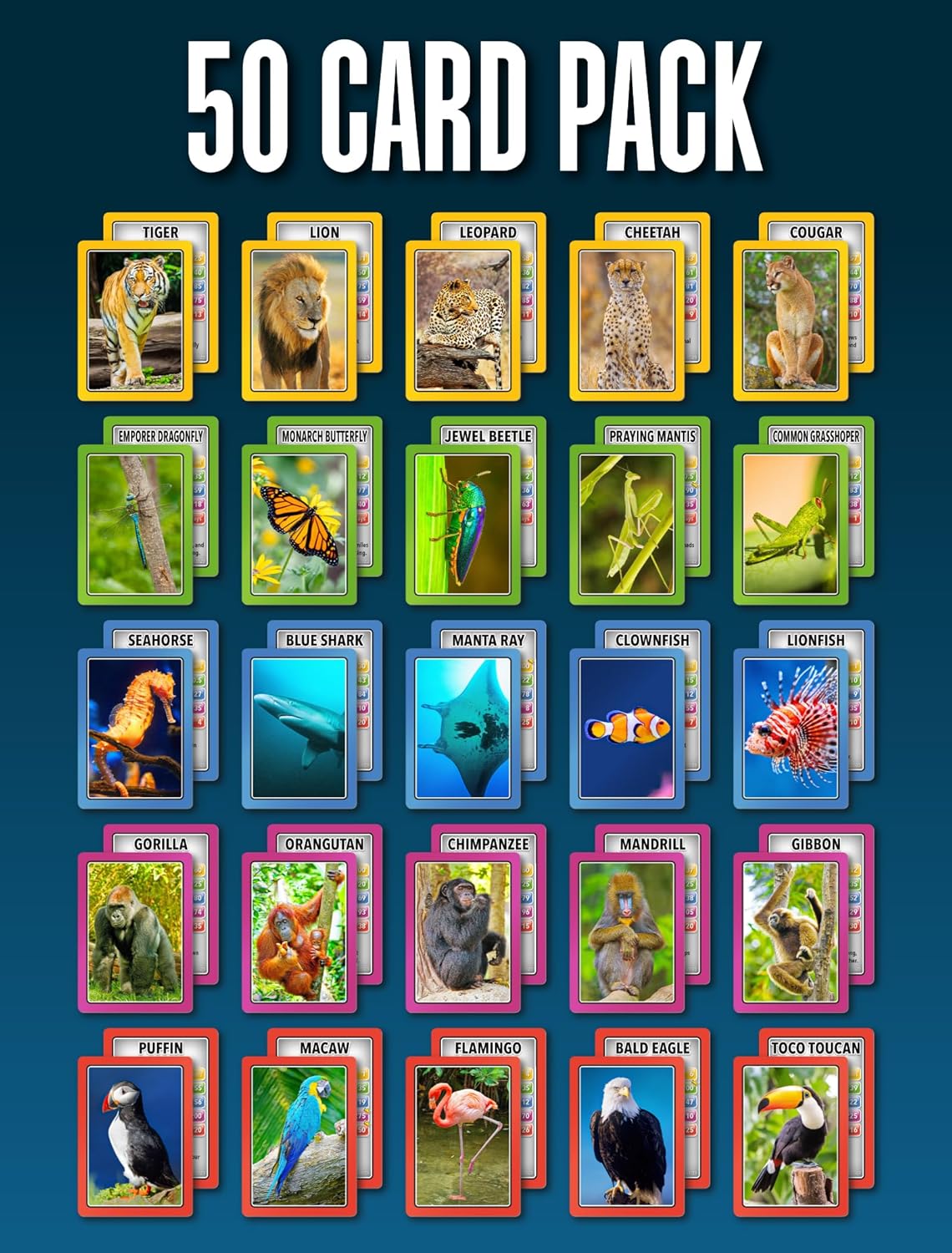 100 PICS SMART CARDS Animals, Gift, Stocking Filler, Travel Card Game, 7 games in 1, Pairs, Snap, Trumps, Rummy, Memory Quiz, Trivia, Age 5+, 1-8 Players-4