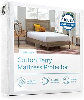 Linenspa Cotton Terry Waterproof Mattress Protector - Top Protection - Queen Mattress Protector