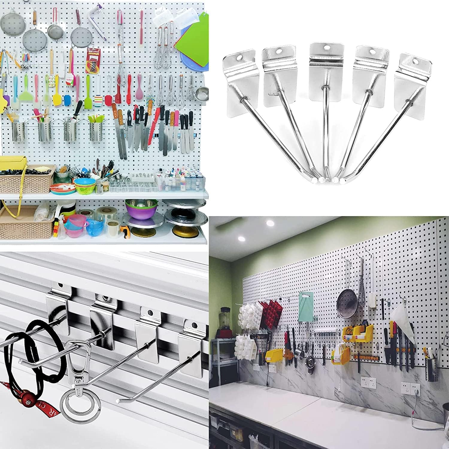 ybaymy 100Pcs Slat Wall Panel Hooks, 20cm/8 inch Single Prong Display Hooks, Sliver Chrome Shop Pegboard Hooks with 3kg Load Capacity for Room, Garage, Retail Store, Supermarket Shelves-6