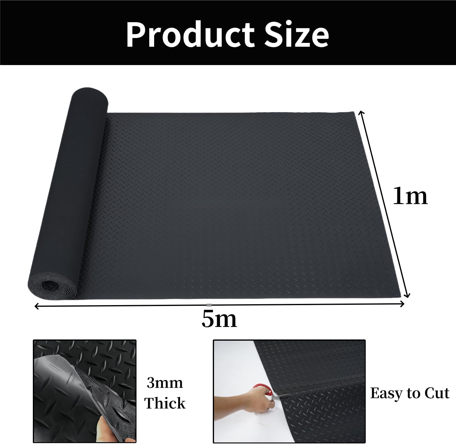 ybaymy Garage Floor Mats, 1 x 5m Waterproof Anti Slip Rubber Floor Mats, 3mm Thick Heavy Duty Rubber Flooring Matting Roll for Garage, Workbench, Van, Kitchen, Gym and Shed-2