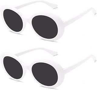 nuoshen 2 Pcs Clout Goggles Sunglasses, Retro Oval Goggle Round Lens Clout Vintage Polarised Sunglasses(White