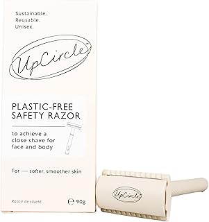 UpCircle Plastic-Free Safety Razor with Two Free Double Edge Blades - Metal Chrome + Plastic-Free - Superior Shave + Reduced Irritation - For Face + Body