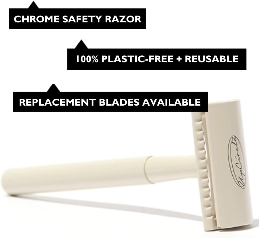 UpCircle Plastic-Free Safety Razor with Two Free Double Edge Blades - Metal Chrome + Plastic-Free - Superior Shave + Reduced Irritation - For Face + Body-1