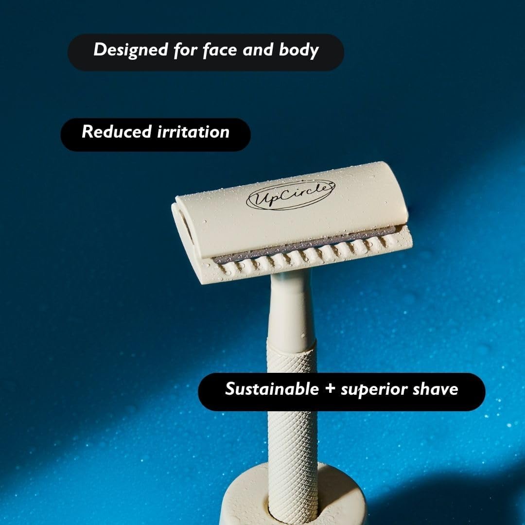 UpCircle Plastic-Free Safety Razor with Two Free Double Edge Blades - Metal Chrome + Plastic-Free - Superior Shave + Reduced Irritation - For Face + Body-2