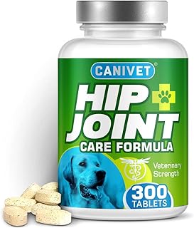 CANIVET Dog Joint Care Supplements | 300 Tablets | With Green Lipped Mussel, Glucosamine & Chondroitin, Turmeric, MSM, Hyaluronic Acid, Manganese and Vitamins for dog joint care. Aids stiff joints.