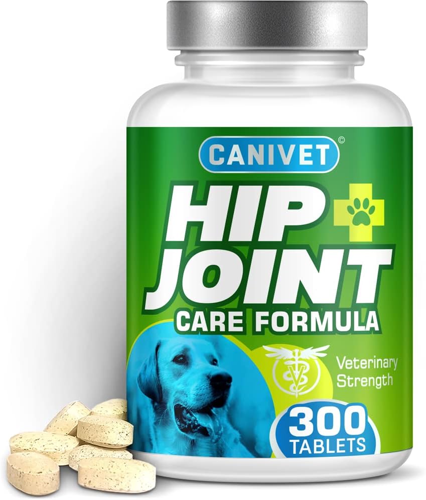 CANIVET Dog Joint Care Supplements | 300 Tablets | With Green Lipped Mussel, Glucosamine & Chondroitin, Turmeric, MSM, Hyaluronic Acid, Manganese and Vitamins for dog joint care. Aids stiff joints.-0