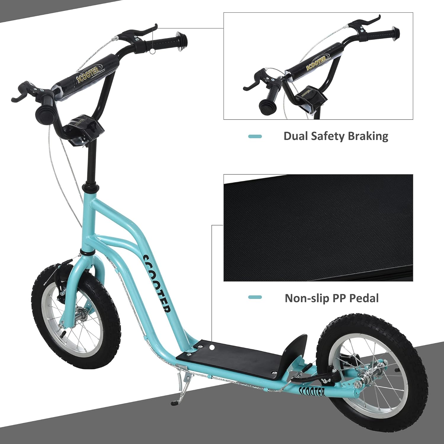 HOMCOM Teen Kids Stunt Scooter Children Kick Scooter Adjustable Handlebar 2 Brakes Ride On 12 Inch Rubber Tyres-2