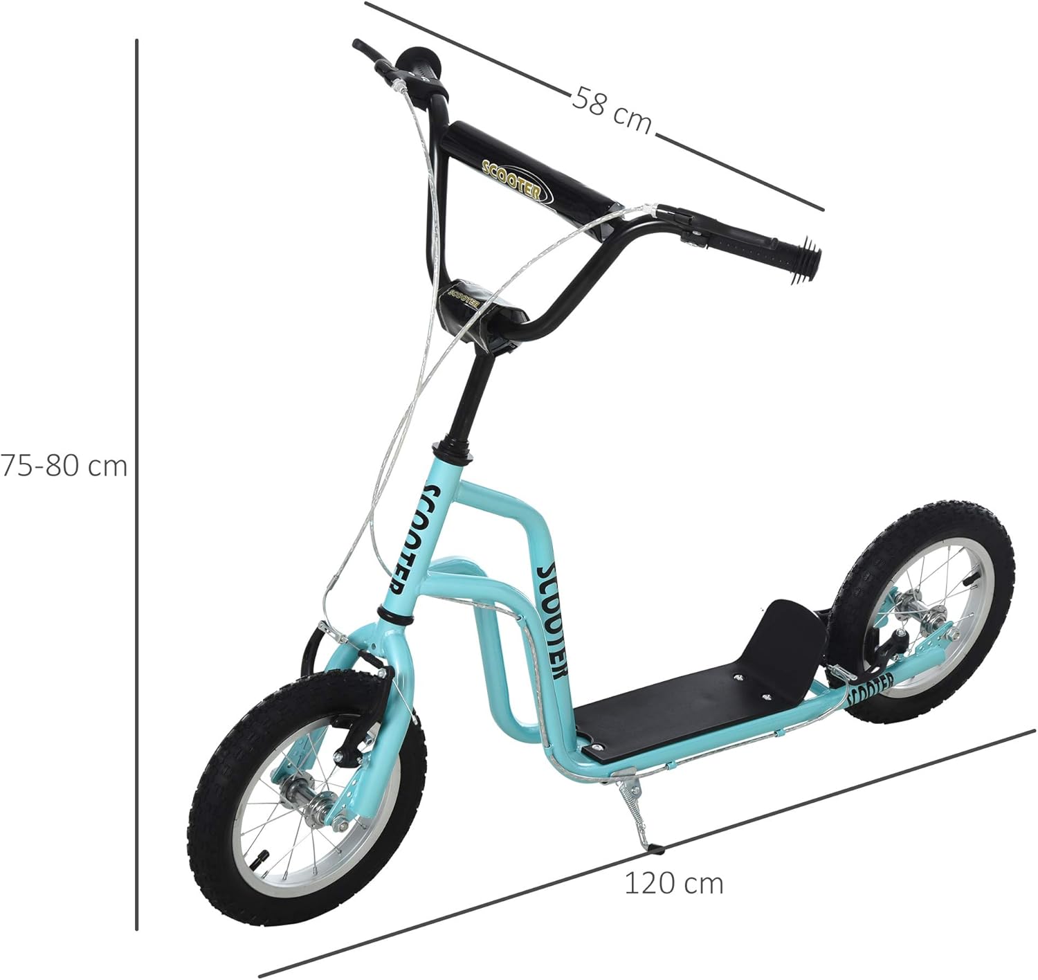 HOMCOM Teen Kids Stunt Scooter Children Kick Scooter Adjustable Handlebar 2 Brakes Ride On 12 Inch Rubber Tyres-4