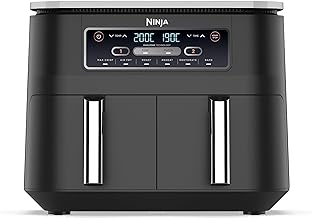 Ninja Foodi Dual Zone Digital Air Fryer, 2 Drawers, 7.6L, 6-in-1, Uses No Oil, Air Fry, Max Crisp, Roast, Bake, Reheat, Dehydrate, Cooks 4-6 Portions, Non-Stick, Dishwasher Safe Baskets, Black AF300UK