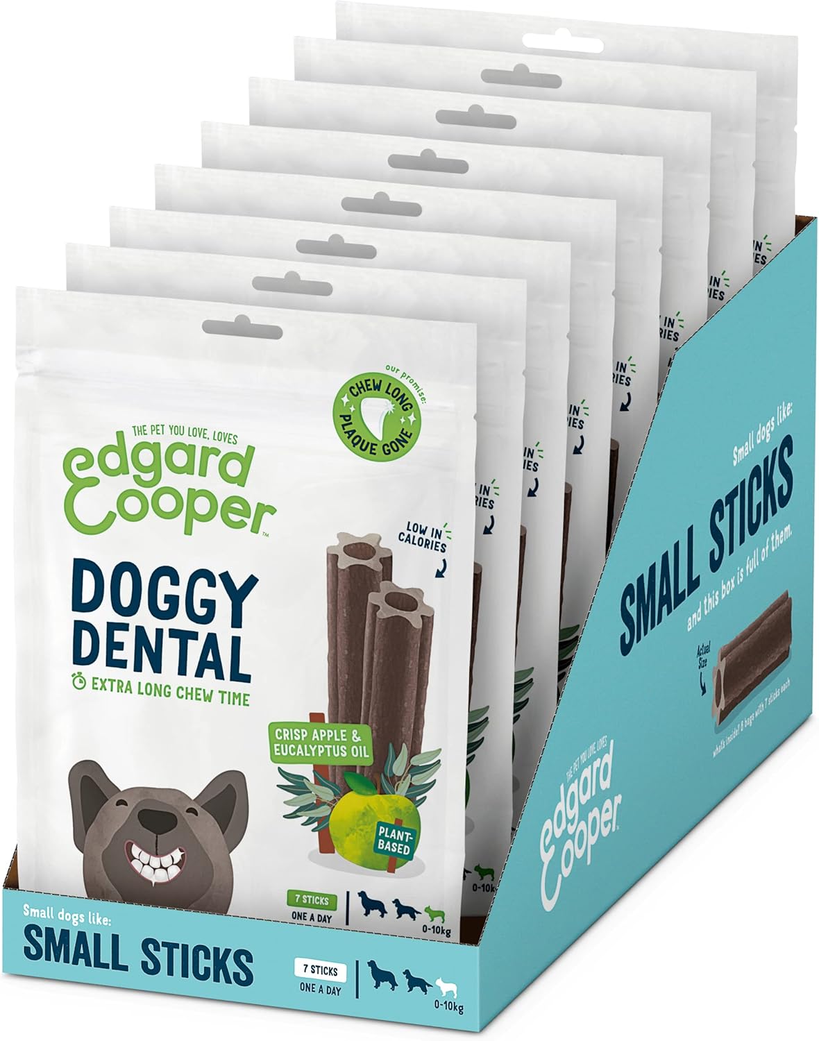 Edgard & Cooper Treats Dental Stick, Small - Eucalyptus & Apple - (8 x 7 stick pack), Natural Dog Chew Sticks, Dental Hygiene, One per Day, Low Calorie, Long Chewing, Fresh Breath-0