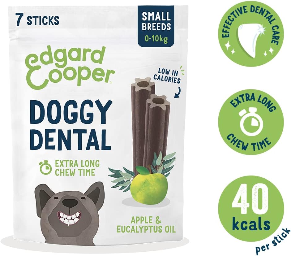 Edgard & Cooper Treats Dental Stick, Small - Eucalyptus & Apple - (8 x 7 stick pack), Natural Dog Chew Sticks, Dental Hygiene, One per Day, Low Calorie, Long Chewing, Fresh Breath-1