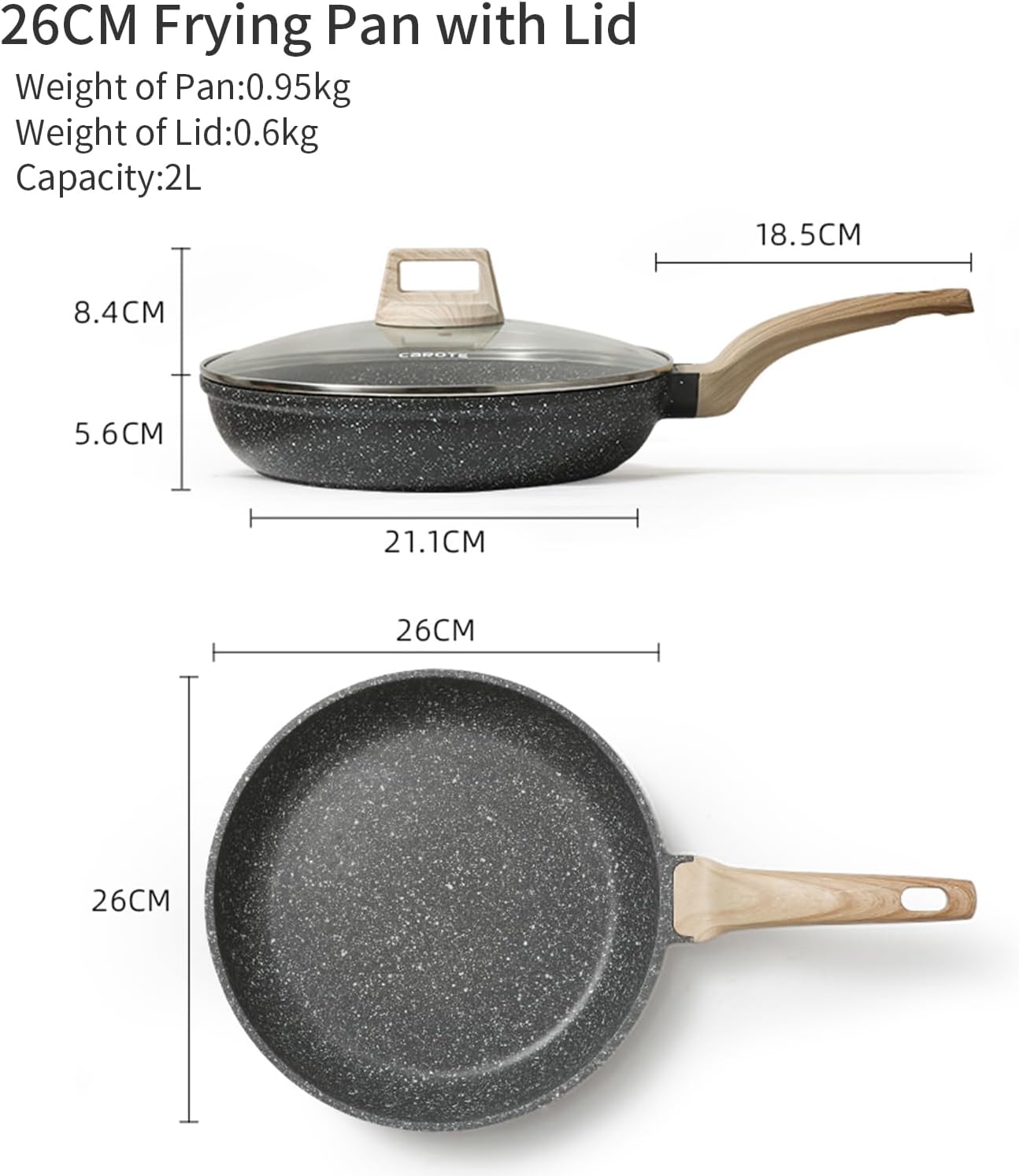 CAROTE Egg Omelette Pan,26cm Nonstick Egg Frying Pan, Egg Skillet for Breakfast, Pancake, Plett, Crepe Pan, Suitable for All Hobs & Induction-1