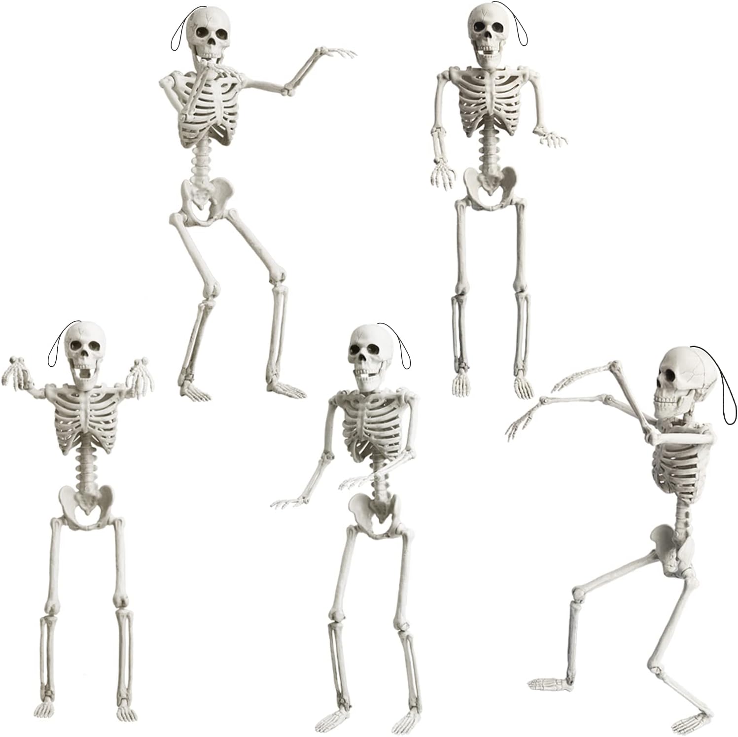 OKPOW 5 PCS 40cm Halloween Posable Skeletons Realistic Spooky Full Body Hanging Skeletons Halloween Prop Decor for Haunted House, Halloween Decoration (Multiple)-0