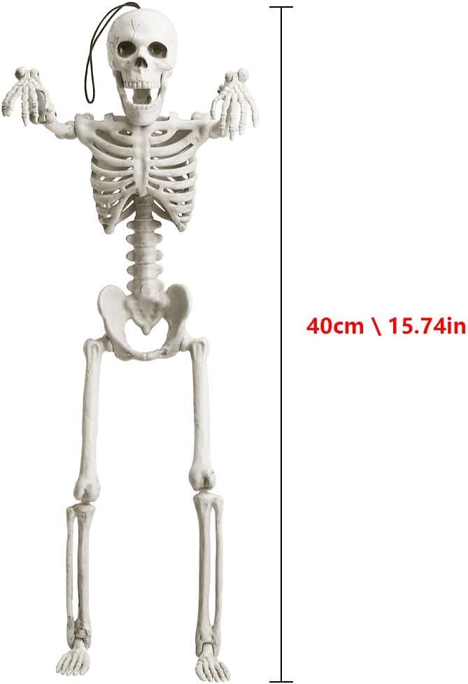 OKPOW 5 PCS 40cm Halloween Posable Skeletons Realistic Spooky Full Body Hanging Skeletons Halloween Prop Decor for Haunted House, Halloween Decoration (Multiple)-6