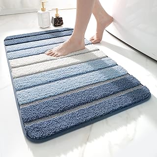 DEXI Bath Mat 40 x 60 cm, Non-Slip Washable Bathroom Mat, Extra Soft and Absorbent Bath Mats for Bathroom Floor, Tub, Shower, Blue