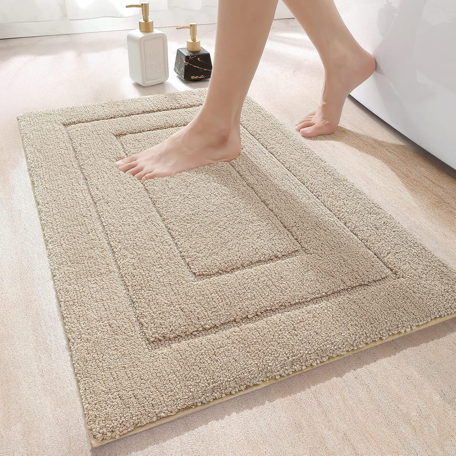 DEXI Bath Mat 60 x 110 cm, Non-Slip Bathroom Mat Machine-Washable, Ultra Soft and Water Absorbent Bath Rug for Bathroom, Tub and Shower - Beige-0