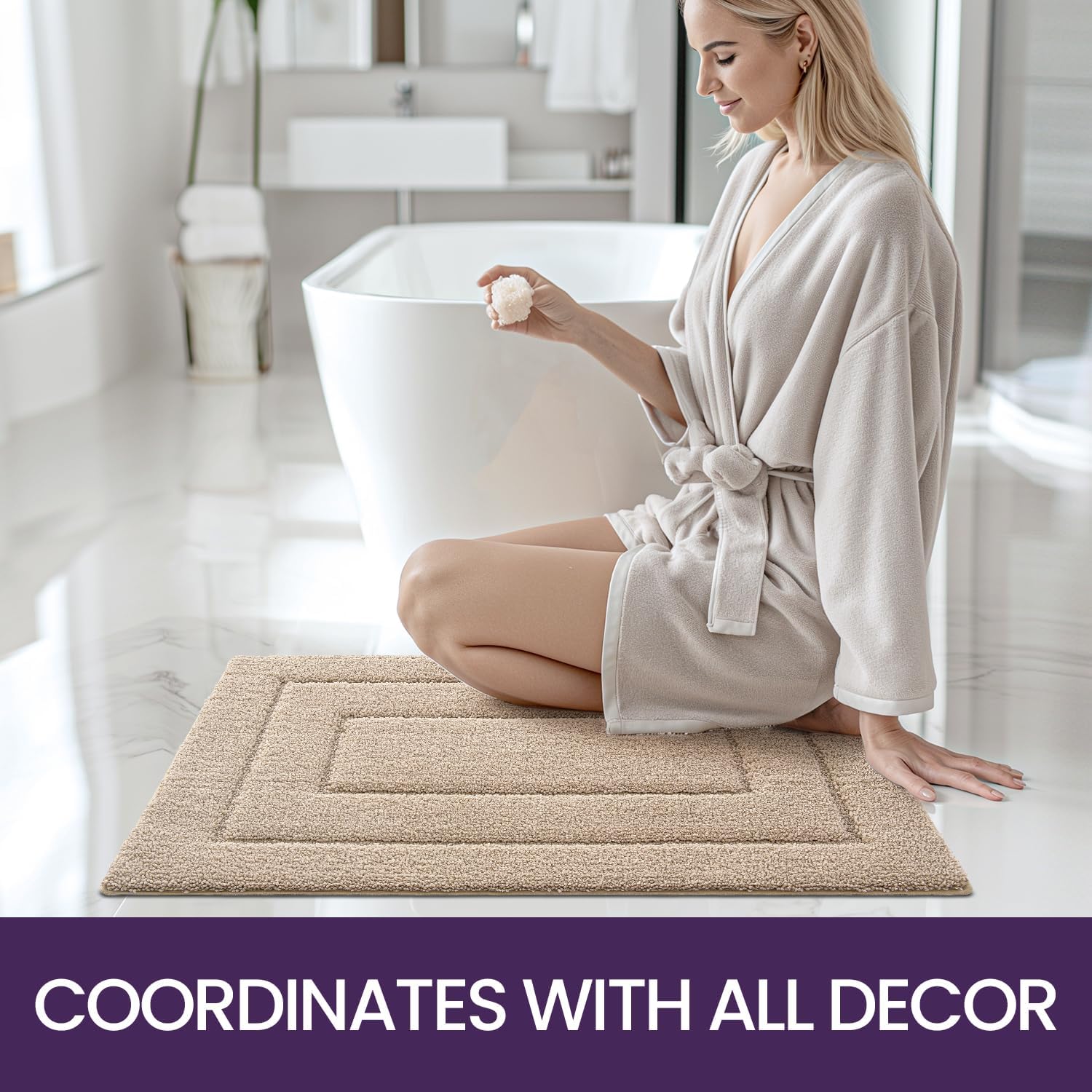 DEXI Bath Mat 60 x 110 cm, Non-Slip Bathroom Mat Machine-Washable, Ultra Soft and Water Absorbent Bath Rug for Bathroom, Tub and Shower - Beige-6