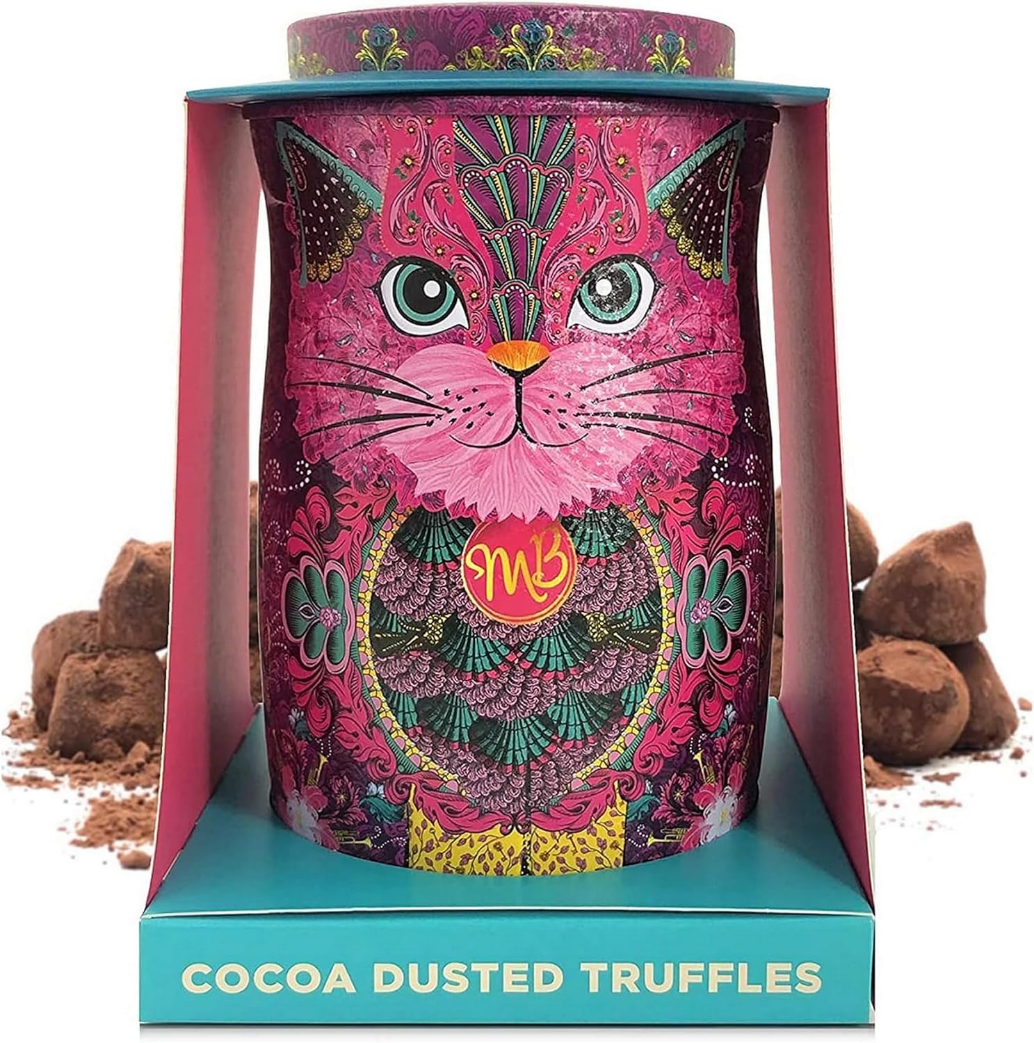 Monty Bojangles Cocoa Dusted Chocolate Truffles Cat Tin (Persian Pink - 4.7oz) Choccy Scoffy Flavored Luxury Chocolatey Truffles - Collectable Cat Tin-0