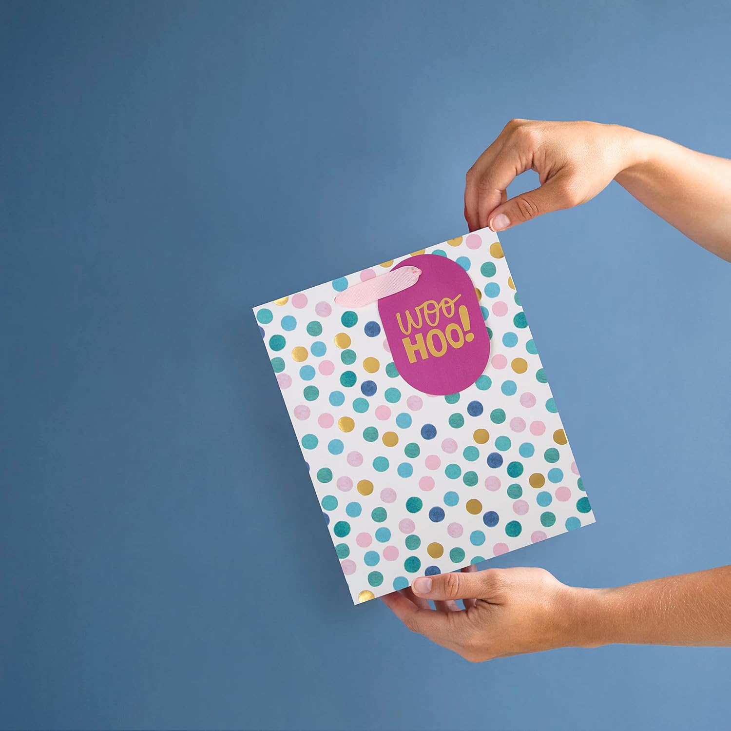 Hallmark Multi-Occasion Medium Gift Bag - Pink and Blue Spot Design-4