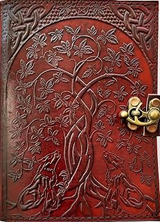 URBAN LEATHER Wolf & Tree Vintage Old Journal for Men Women to Write in, Artist Drawing Sketchbook Scrapbook Writing Notebook for Him & Her, Thick Blank Unlined Pages