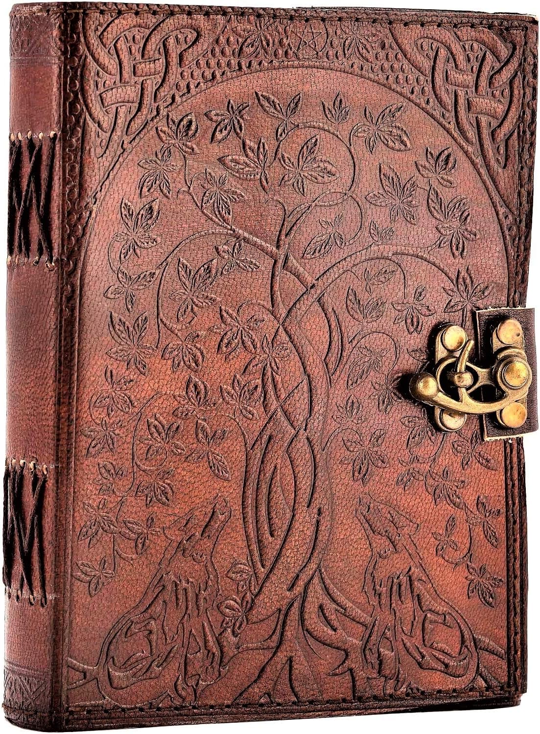 URBAN LEATHER Wolf & Tree Vintage Old Journal for Men Women to Write in, Artist Drawing Sketchbook Scrapbook Writing Notebook for Him & Her, Thick Blank Unlined Pages-1