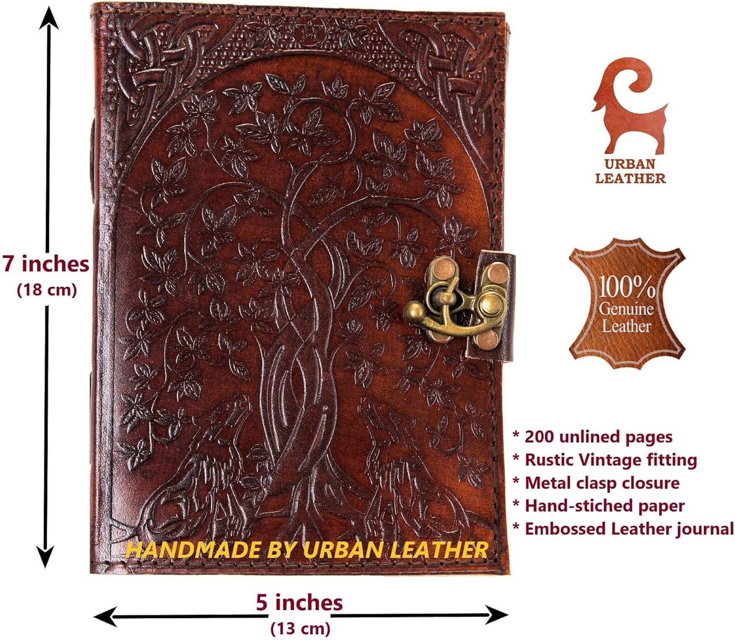 URBAN LEATHER Wolf & Tree Vintage Old Journal for Men Women to Write in, Artist Drawing Sketchbook Scrapbook Writing Notebook for Him & Her, Thick Blank Unlined Pages-2