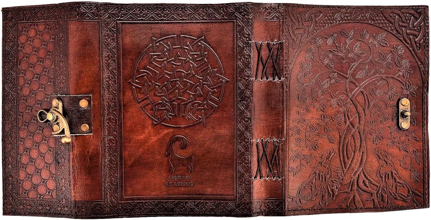 URBAN LEATHER Wolf & Tree Vintage Old Journal for Men Women to Write in, Artist Drawing Sketchbook Scrapbook Writing Notebook for Him & Her, Thick Blank Unlined Pages-3