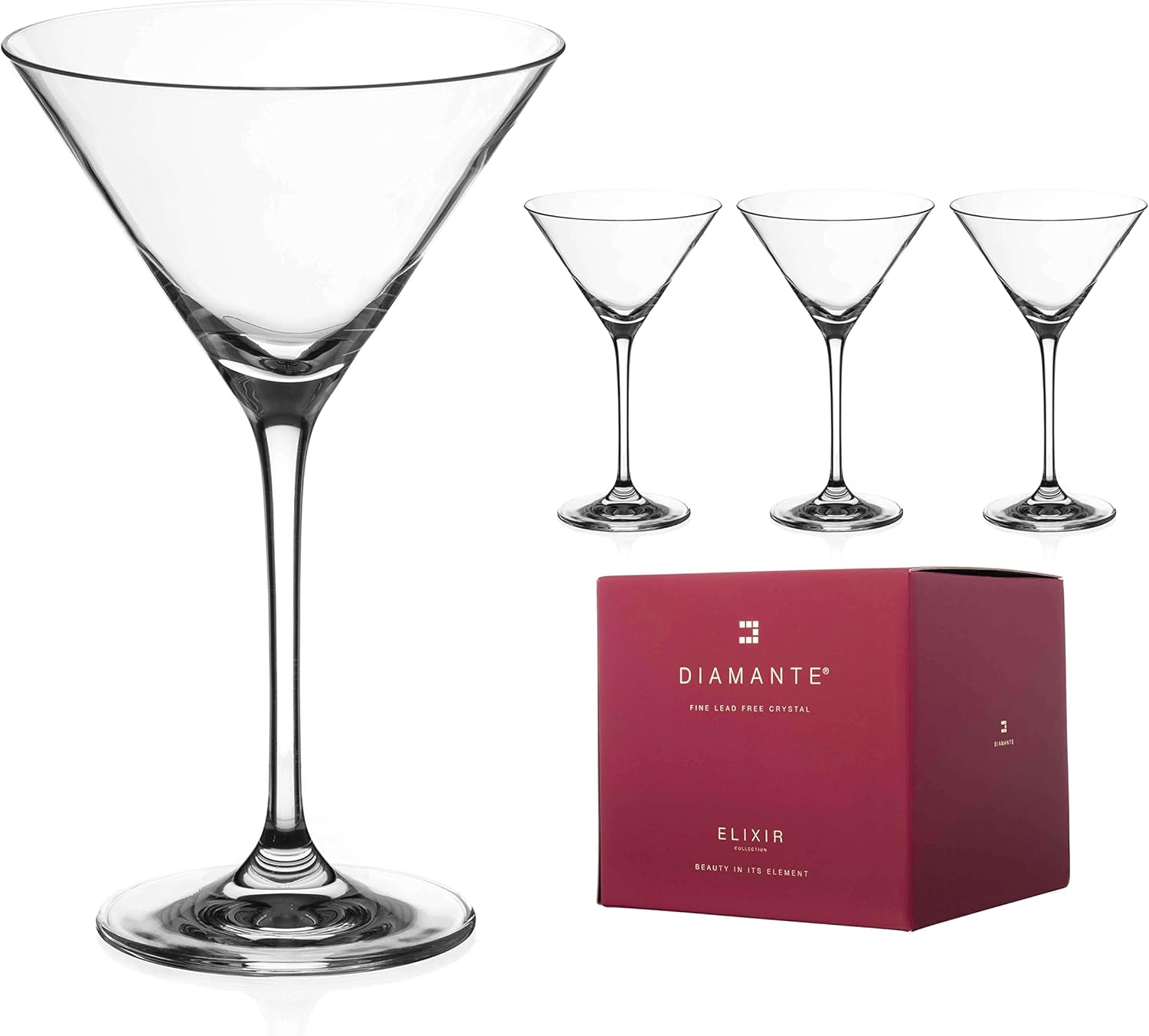 DIAMANTE Martini Prosecco Cocktail Glasses - ‘Auris’ Collection Undecorated Crystal – Set of 4-2