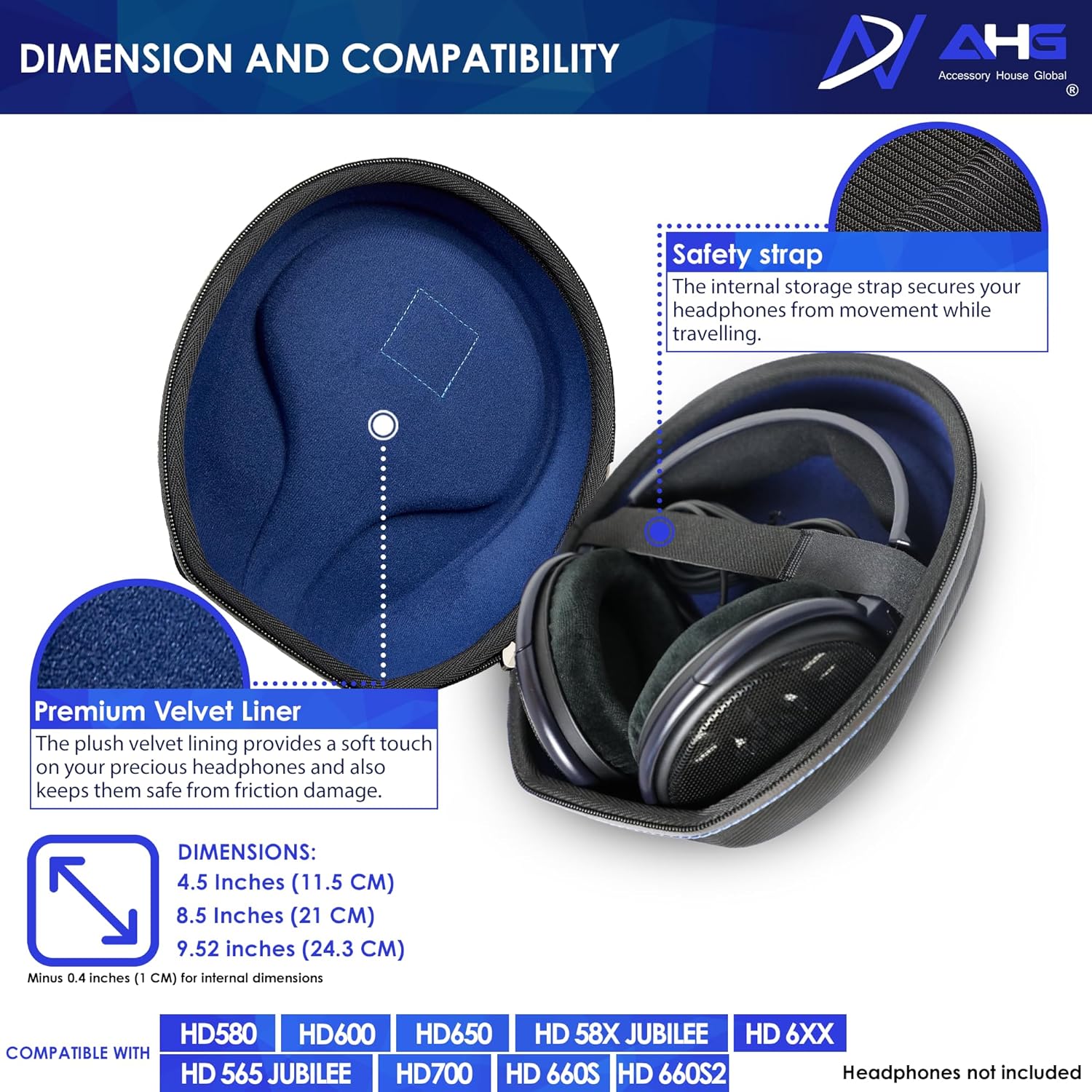 Premium carrying case compatible with Sennheiser HD 650 HD 660S HD 600 Massdrop X HD 6XX Massdrop X HD58X Jubilee HD580 HD565 Jubilee headphones. Ultimate protection Easy transport-2