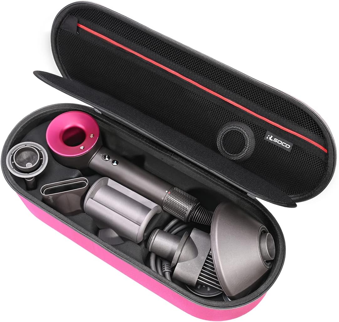 Hard Case for Dyson Supersonic Hair Dryer Iron/Fuchsia-Fits Ful Hair Dryer Accessories & Model HD15/HD08 by RLSOCO（Deep Pink）-0