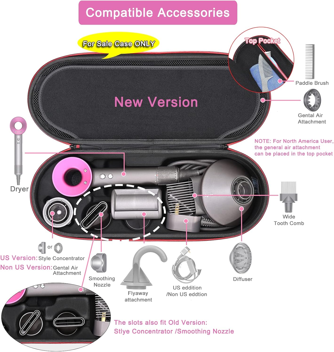 Hard Case for Dyson Supersonic Hair Dryer Iron/Fuchsia-Fits Ful Hair Dryer Accessories & Model HD15/HD08 by RLSOCO（Deep Pink）-2