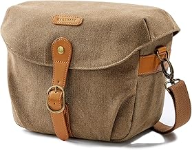 bagsmart Vintage Camera Bag Messenger Bag Canvas SLR DSLR Case Padded Shoulder Bag with Rain Cover for Day Trip, Travel (Khaki)