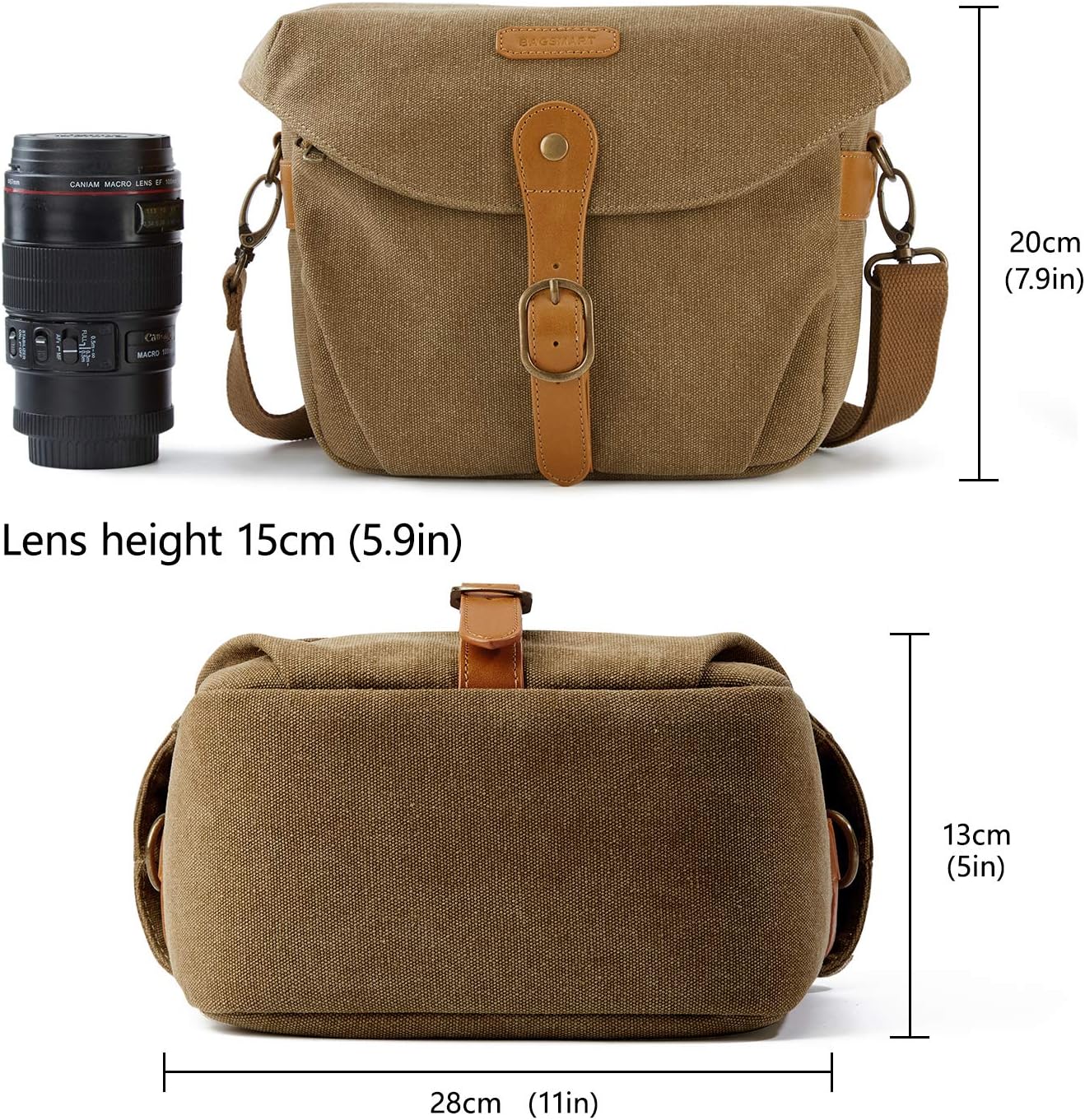 bagsmart Vintage Camera Bag Messenger Bag Canvas SLR DSLR Case Padded Shoulder Bag with Rain Cover for Day Trip, Travel (Khaki)-1