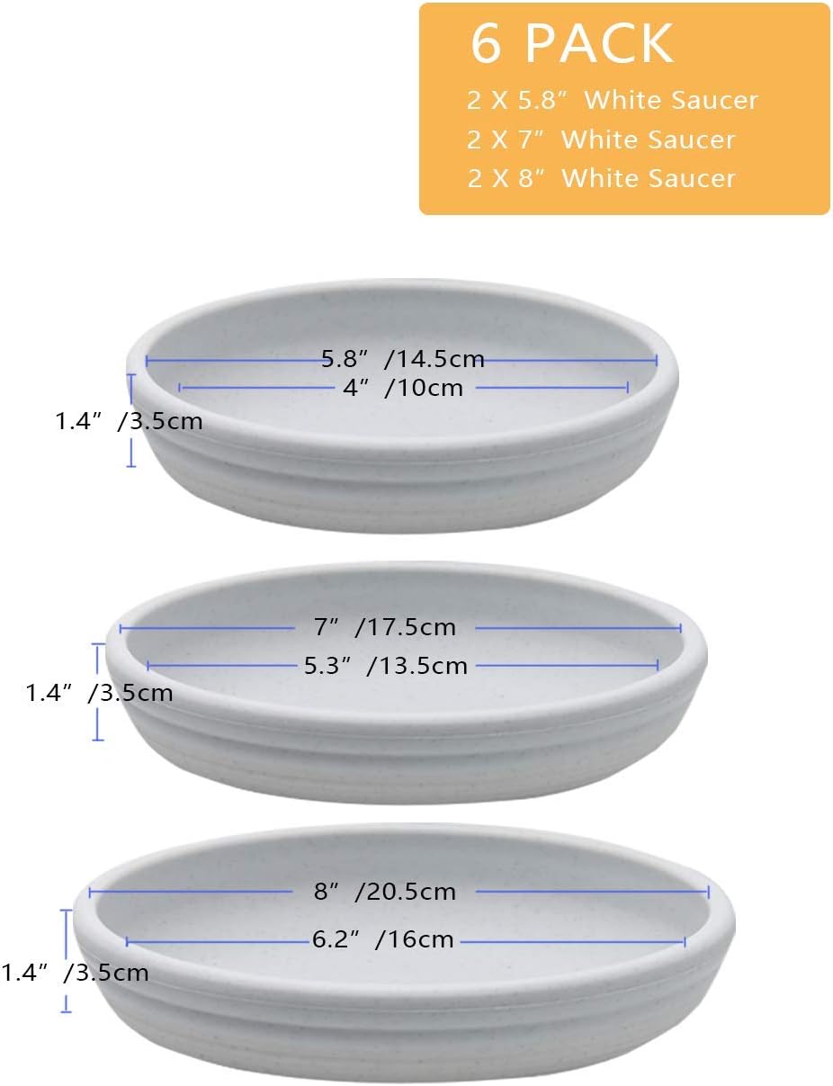 SAROSORA Round Plastic Plant Saucer Drip Tray Set of 6 for Indoor Outdoor Home Garden Flower Plant Container Flower Pot Pallets ((14+17+20cm) x2, White-Grey)-2