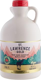 St Lawrence Gold 100% Pure Canadian Maple Syrup 1L - Grade A, Dark Maple Syrup for Cooking, Marinating and Baking - Robust, Caramel Taste - Gluten Free, Vegan